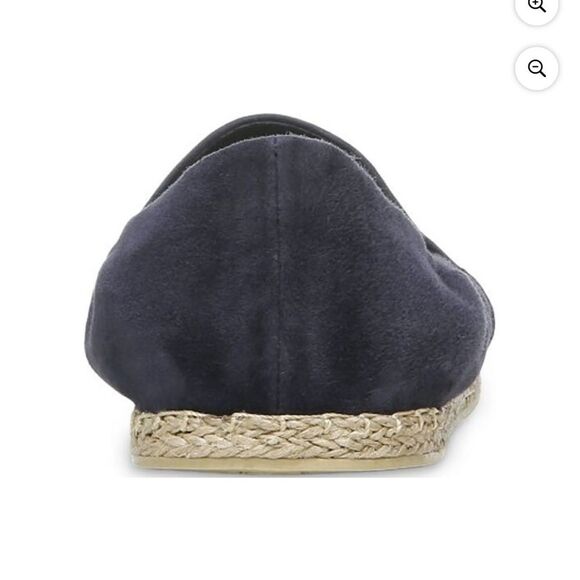 VINCE Womens Navy Leather Espadrille 37.5 Ruched Stretch Meryl Round Toe Slip On - Picture 2 of 11